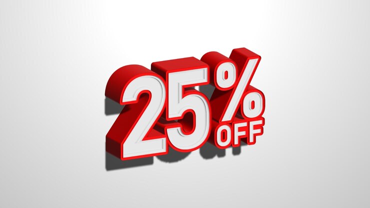 Foto 25 procent korting korting promotie verkoop webbanner 25 procent korting 3d illustratie op witte achtergrond