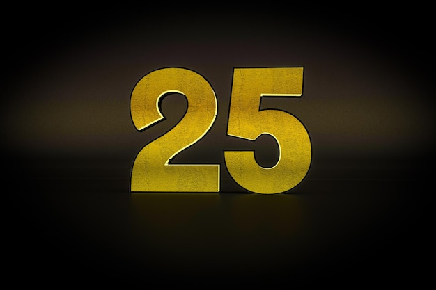 25 Written 3D Text gold 3D rendering illustration