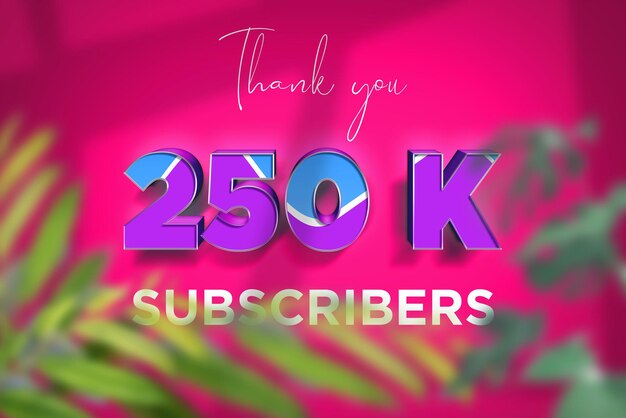 250 K subscribers celebration greeting banner with blue purple design