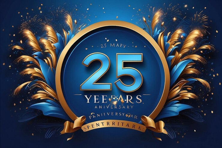 Photo 25th years anniversary celebrating spark firework blue logo