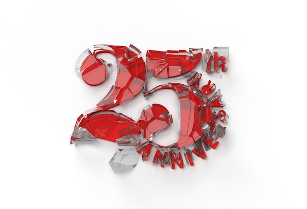 25th Years Broken Glass Anniversary Celebration 3D Render Illustration Design.