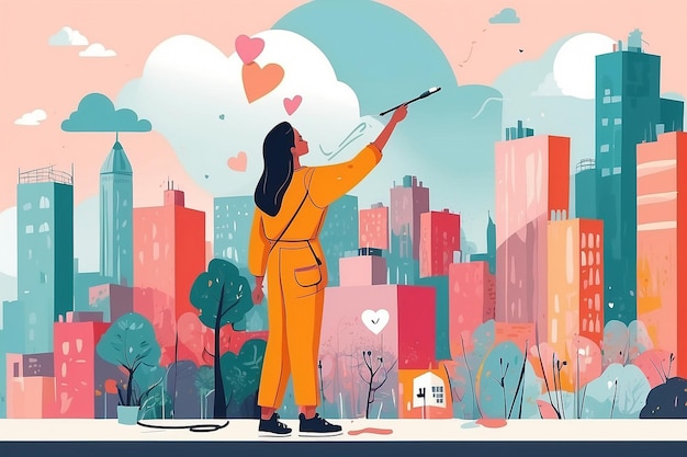 26 Design a vector of a person painting a selflove mural on a city wall