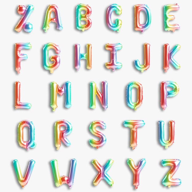 26 letters van A tot Z 3d illustratie van type 6 regenboog ballonnen geïsoleerd op een witte achtergrond