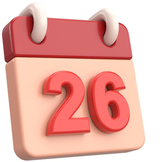 26th Twentysixth day of month Calendar 3D illustration