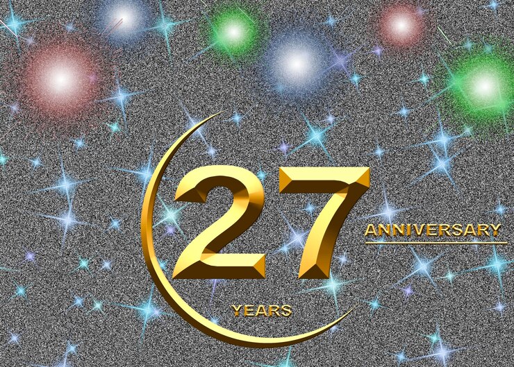 Photo 27周年紀念金色數字在慶祝背景海報或卡片上