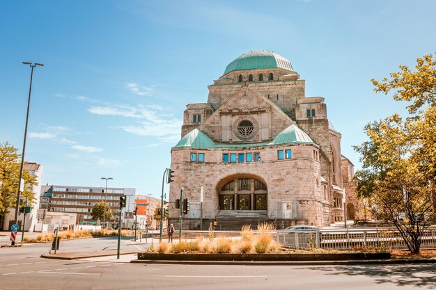 28 July 2022 Essen Germany view of the dome of picturesque restored synagogue in the city of Essen Religion and the Jewish community in Germany