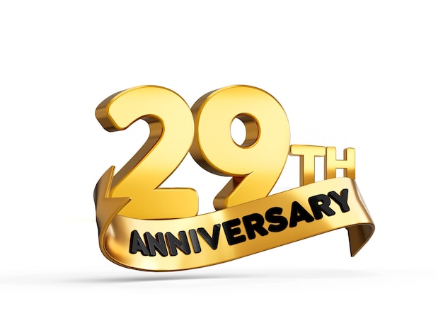 29번째 또는 29번째 기념일, 색 바탕에 황금색, 그림자 3D 일러스트레이션