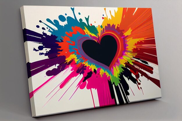 A 2D abstract canvas featuring a explosion of hearts in a burst of colorsgenerative ai