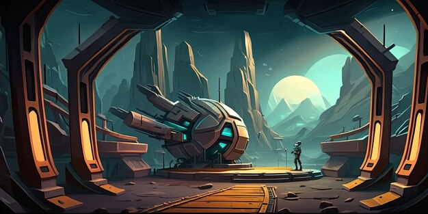 2D Alien Planet background environment for a battle arena mobile game Generative ai