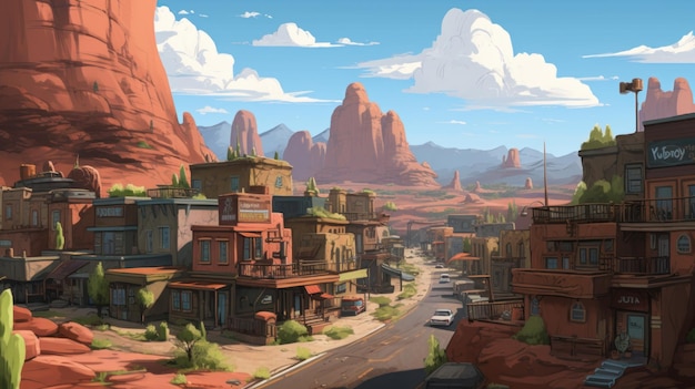 Photo 2d animation background of broadway in utah inspired by rick and morty39s artist nick bear