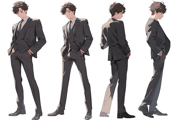 2D Anime Character Concept Art Turnaround Sheet met verschillende stijlen, mode en kleding