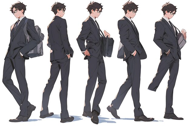 2D Anime Character Concept Art Turnaround Sheet Showcasing Different Styles Fashion and Clothing