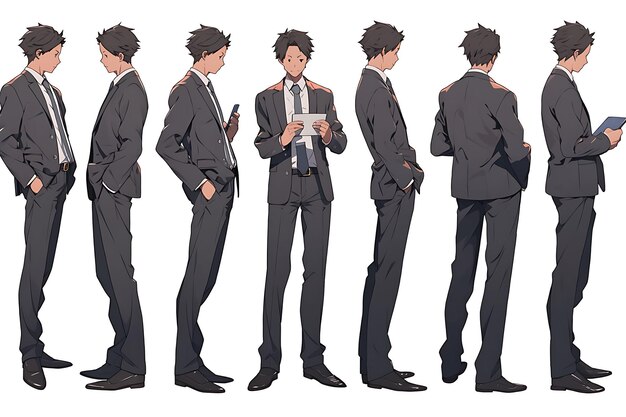 2D Anime Character Concept Art Turnaround Sheet Showcasing Different Styles Fashion and Clothing