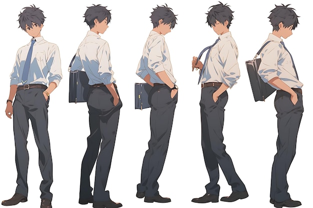 2D Anime Character Concept Art Turnaround Sheet Showcasing Different Styles Fashion and Clothing