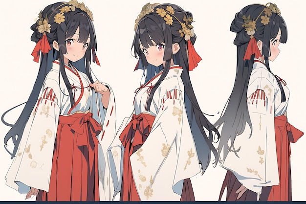 2D Anime Character Concept Art Turnaround Sheet Showcasing Different Styles Fashion and Clothing