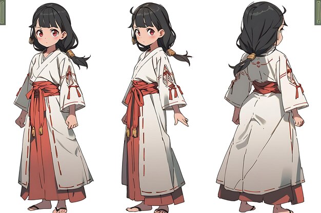 2D Anime Character Concept Art Turnaround Sheet Showcasing Different Styles Fashion and Clothing