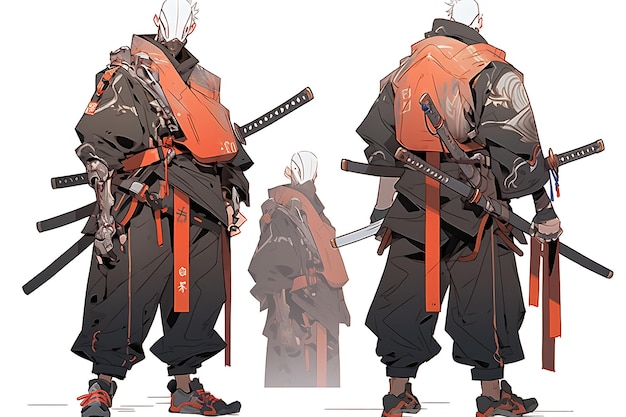 2D Anime Character Concept Art Turnaround Sheet Showcasing Different Styles Fashion and Clothing