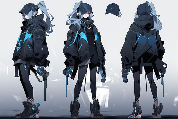 2D Anime Character Concept Art Turnaround Sheet Showcasing Different Styles Fashion and Clothing