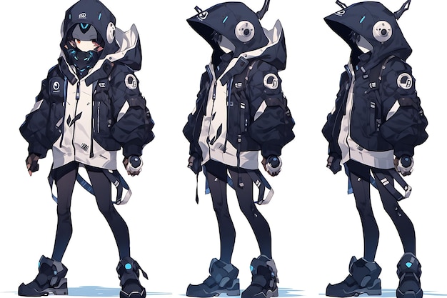 2D Anime Character Concept Art Turnaround Sheet Showcasing Different Styles Fashion and Clothing