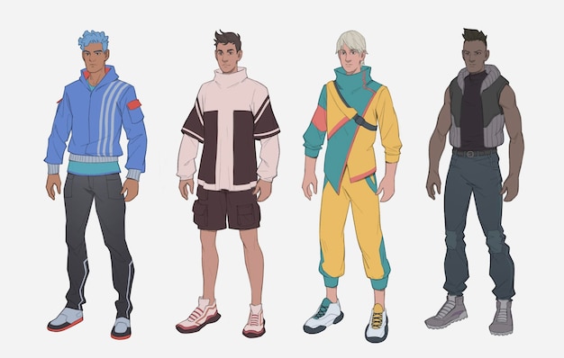 2d anime characters and outfits designs