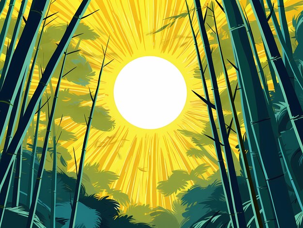 2d bamboo forest daylight landscape background vector blue sky flat vector