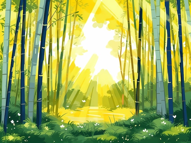 2d бамбуковый лес дневной свет ландшафтный фон вектор голубое небо плоский вектор