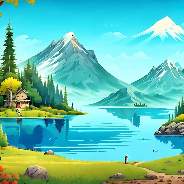 2D cartoon background and nature hill mountain