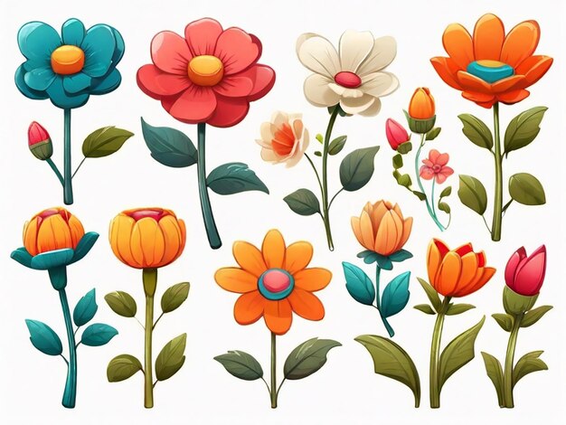 Photo 2d cartoon flowers clipart vector illustration on isolated white background