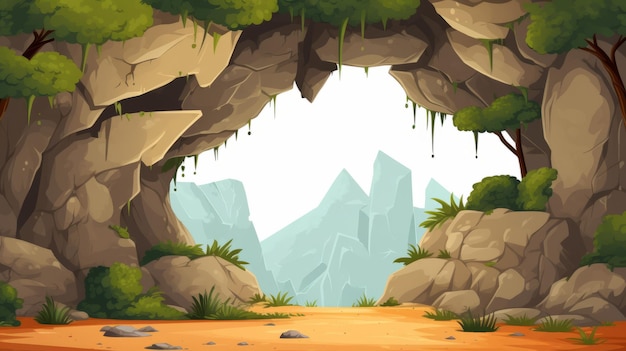 2d Cartoon Prehistory Game Asset Cave In The Mountains