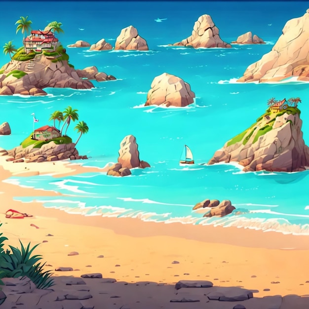 2d cartoon sea beach pic