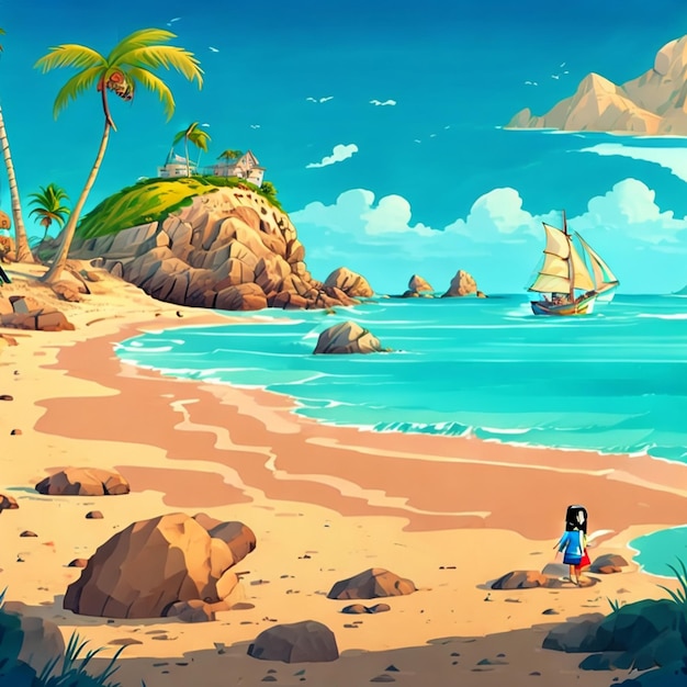 2d cartoon sea beach pic