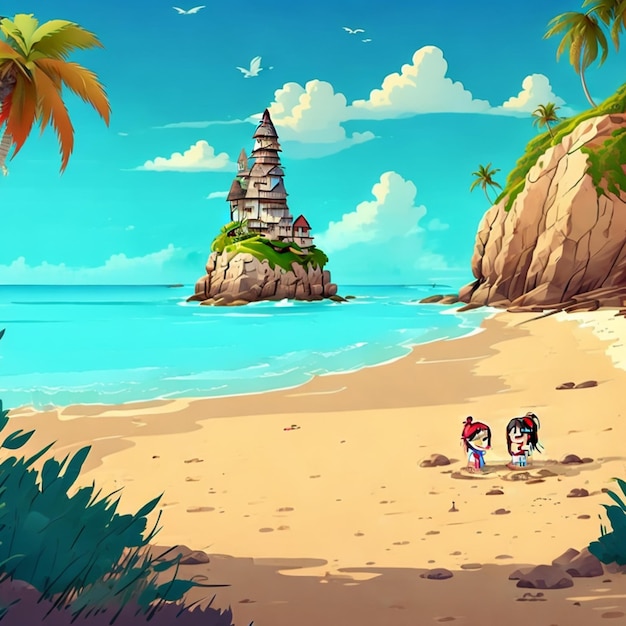 2d cartoon sea beach pic