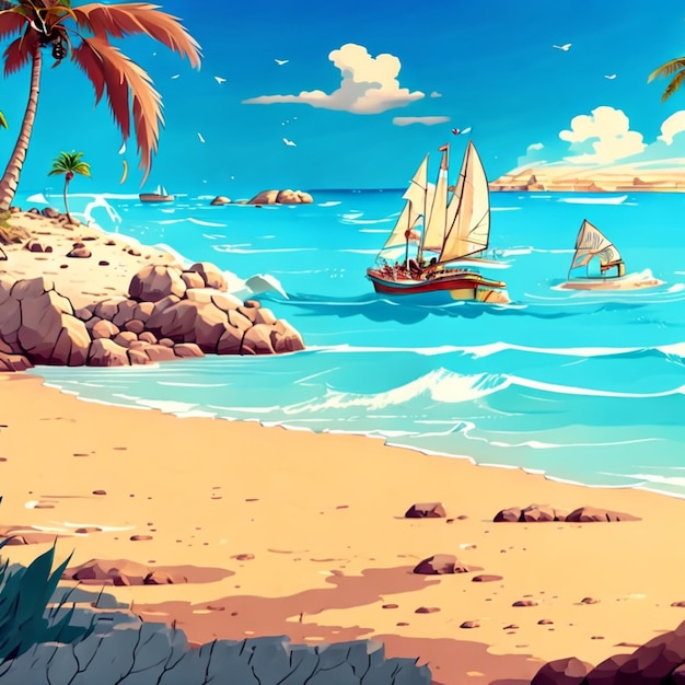 2d cartoon sea beach pic