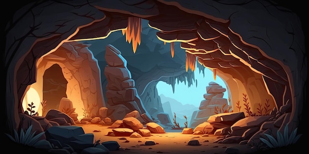 Photo 2d cave in rock background environment for a battle arena mobile game generative ai