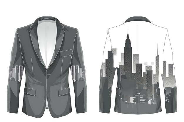 Photo 2d clothes blazer with a city skyline cutout on the back in gra fashion concept idea art design