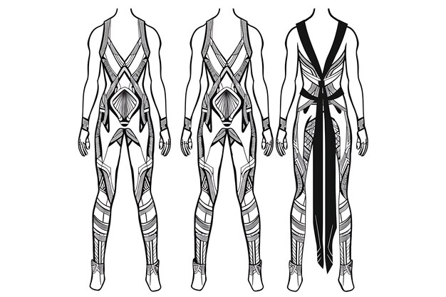 2D Clothes Jumpsuit With Art Deco Architecture Patterns Wrappin Fashion Concept Idea Art Design