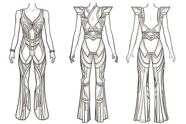 2D Clothes Jumpsuit With Art Deco Architecture Patterns Wrappin Fashion Concept Idea Art Design