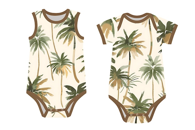 2D Clothes Romper With Coconut Tree Silhouette Pattern All Over Fashion Concept Idea Art Design