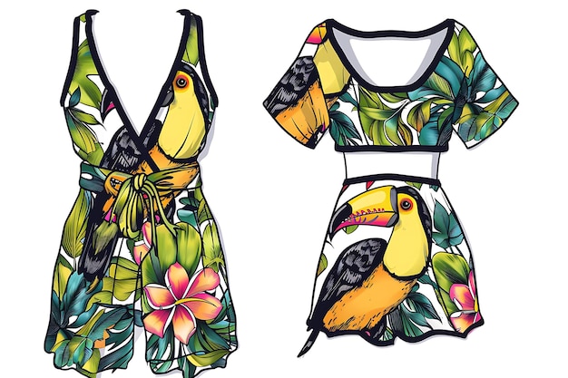 2D Clothes Sarong With Toucan Bird Pattern Around the Waist Bel Fashion Concept Idea Art Design