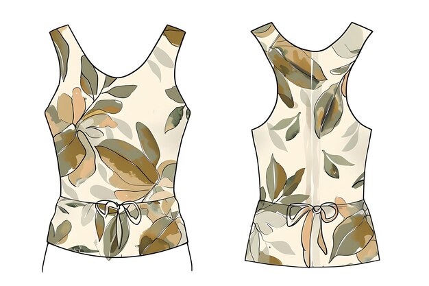 Photo 2d clothes top with leaves and branches patterns wrapping aroun fashion concept idea art design