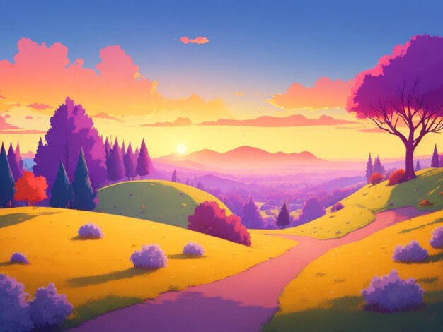 2D colorful landscape scenery