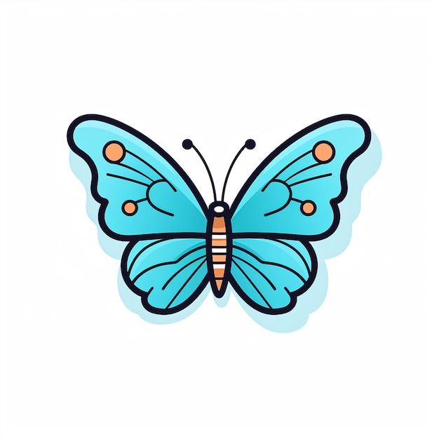 Photo 2d cute cartoon butterfly 2d cartoon with sharp outlines on white background