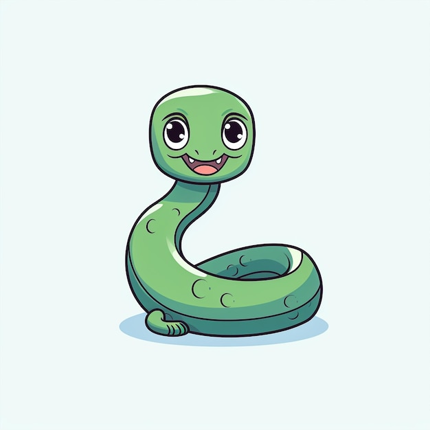 Photo 2d cute cartoon snake animal 2d cartoon with sharp outlines on white background