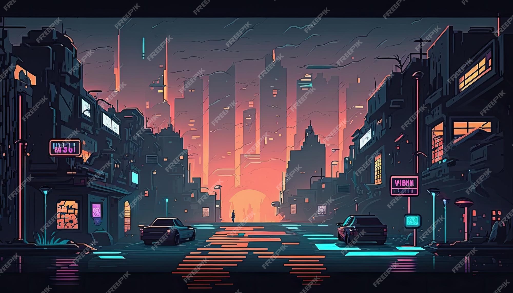 Premium Photo  2d cyberpunk city background environment for a battle arena  mobile game generative ai