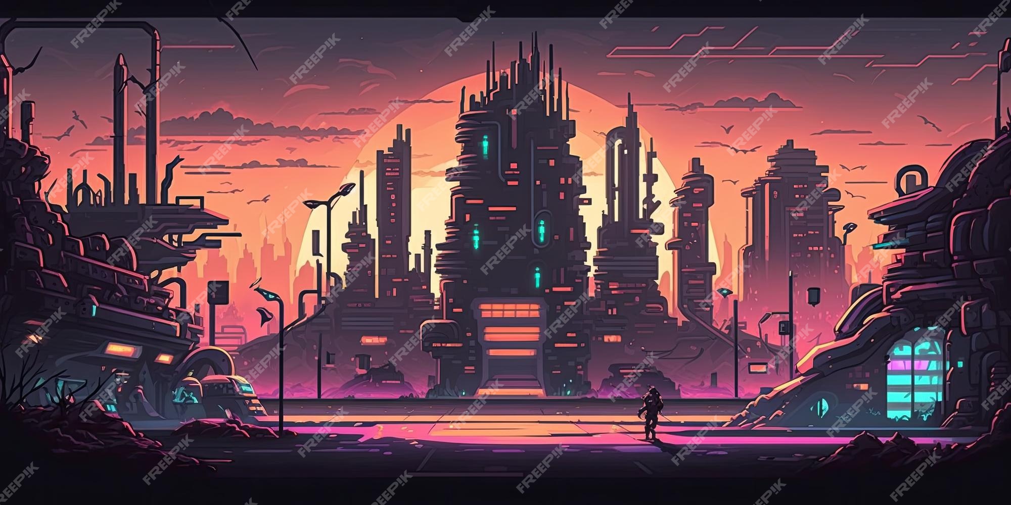 2D Pixel Art CYBERPUNK Backgrounds, 2D Building