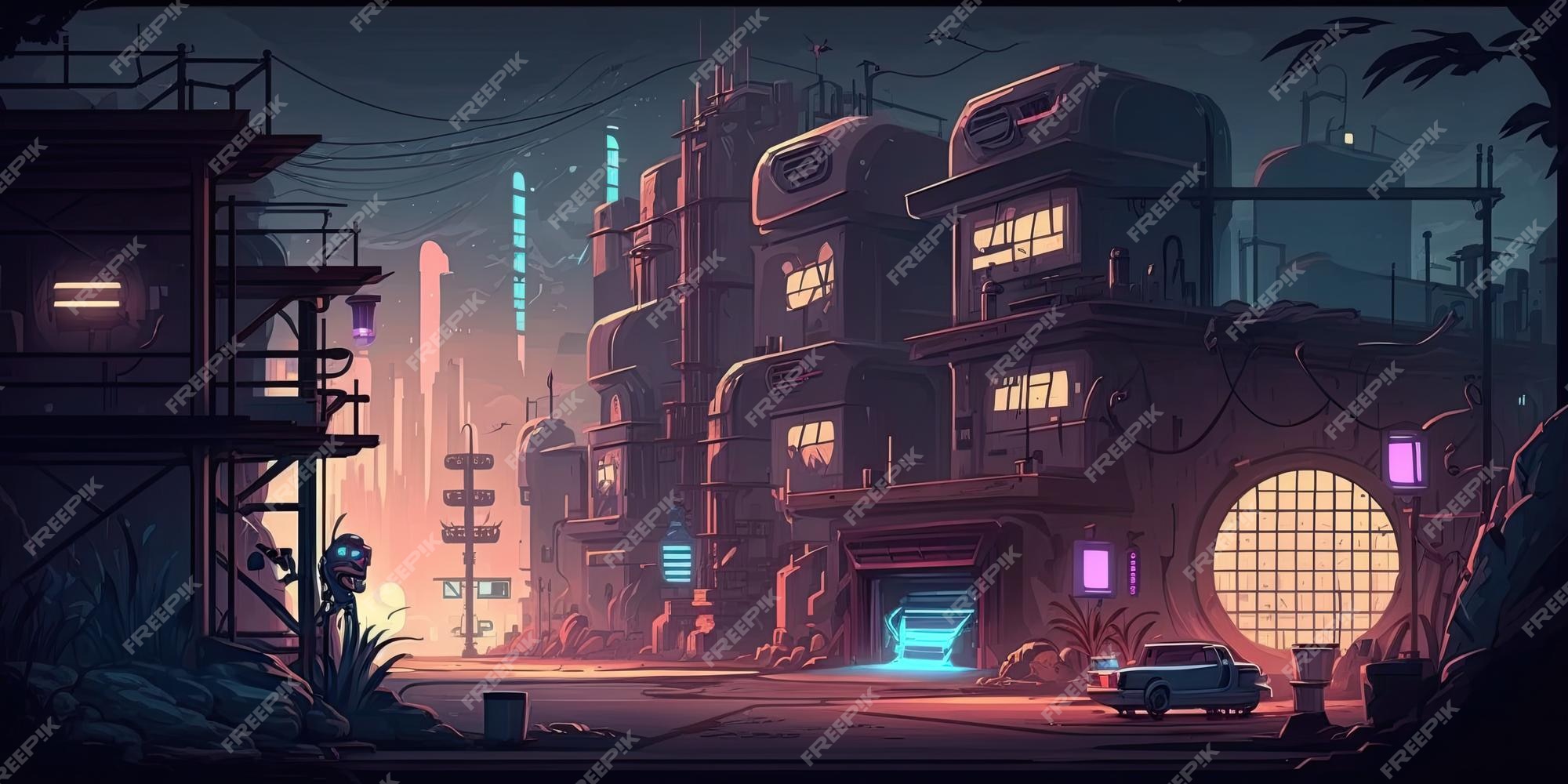 Premium Photo  2d cyberpunk city background environment for a battle arena  mobile game generative ai