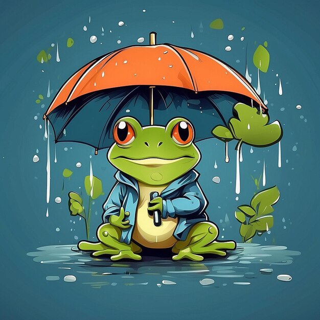 2d design of a frog carrying an umbrella