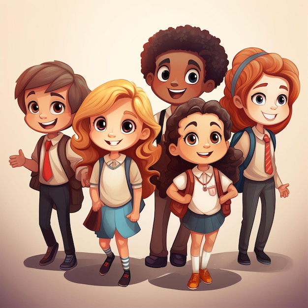 2d elementary school kids cartoon vector clip art