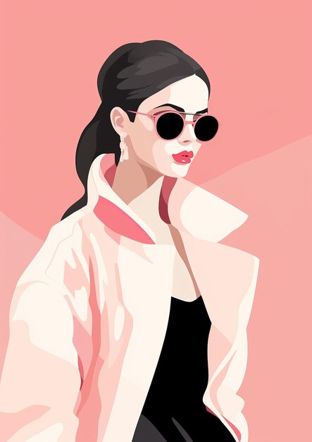 2d fashion woman flat minimal vector illustration pink background for poster design