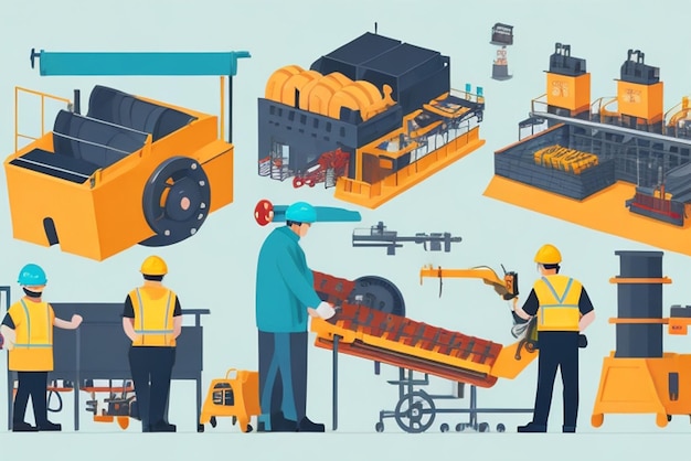 Photo 2d flat design of people working in factory ai generative